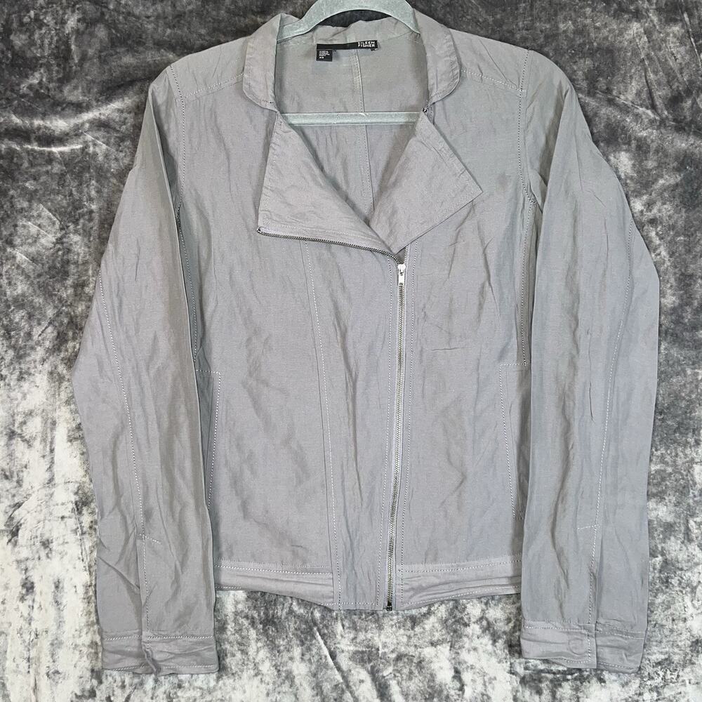 Eileen Fisher Women’s Metallic Moto Jacket XS Gray Zip Front Cotton Nylon Blend